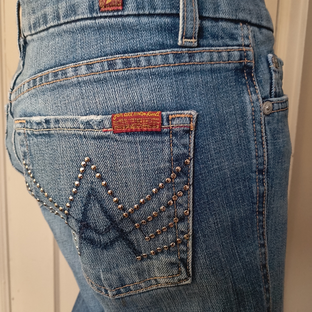 7 For All Mankind Blue Boot Cut Jeans with Studded Pocket